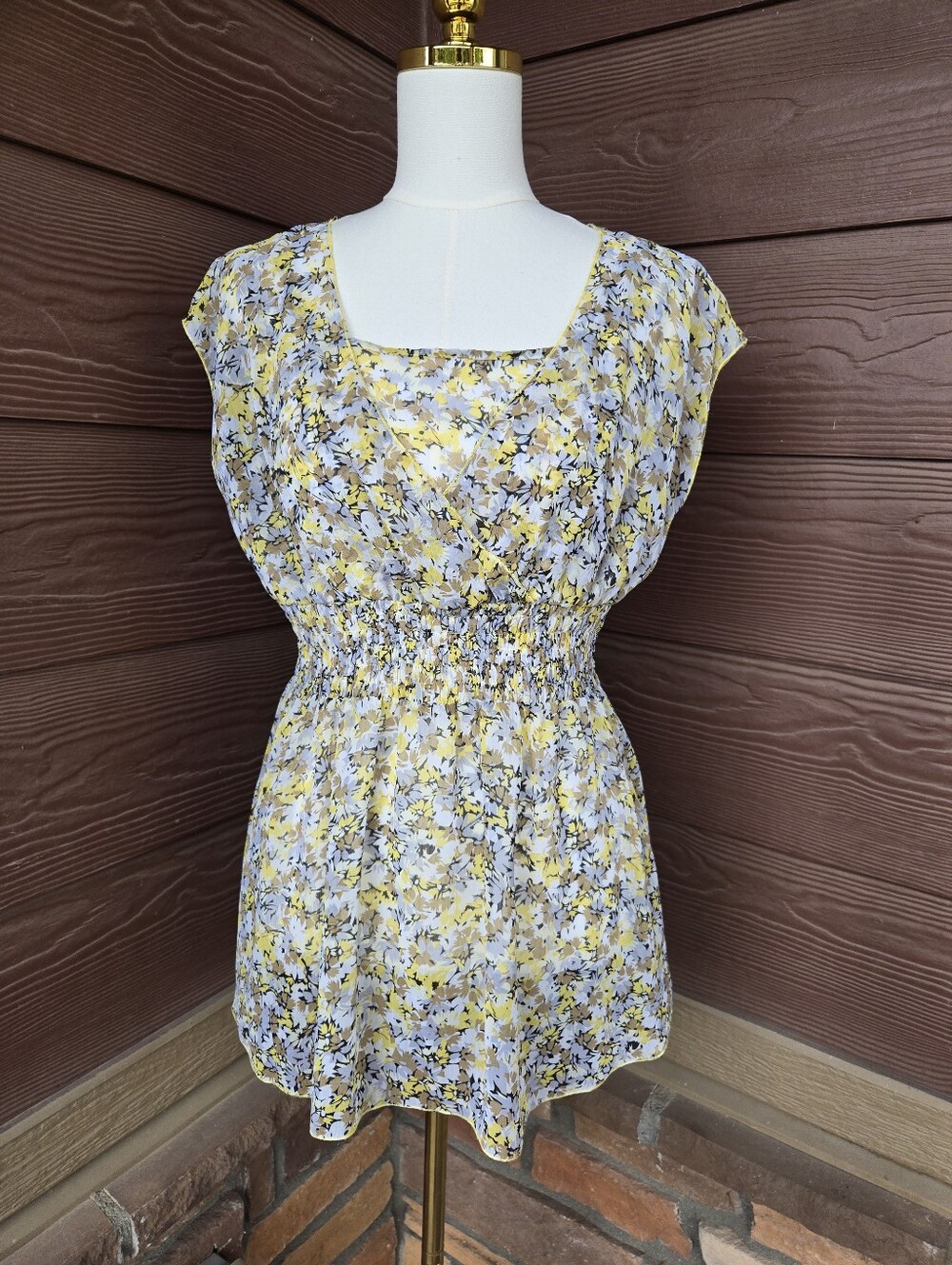 Allison Morgan Yellow Floral Smocked Waist Top – Women’s Large